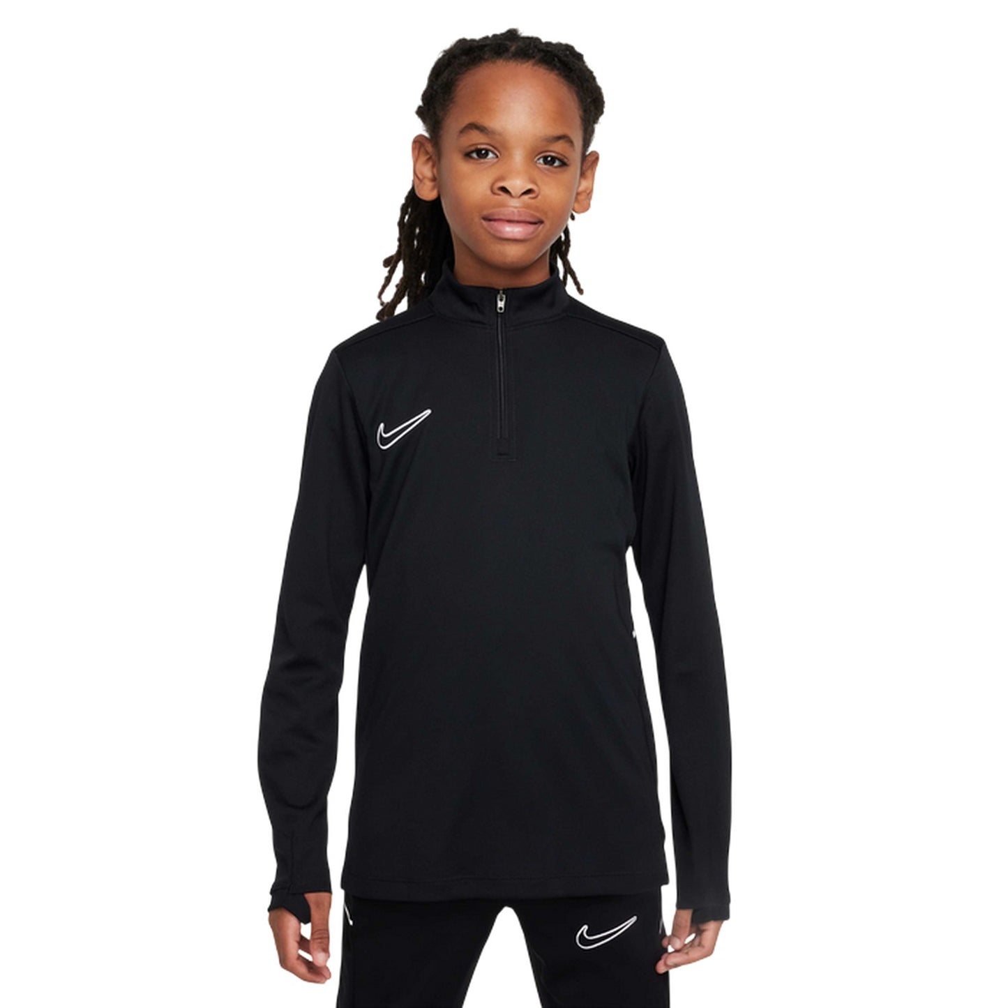 Black-White - Front - Nike Childrens-Kids Academy Swoosh Drill Top
