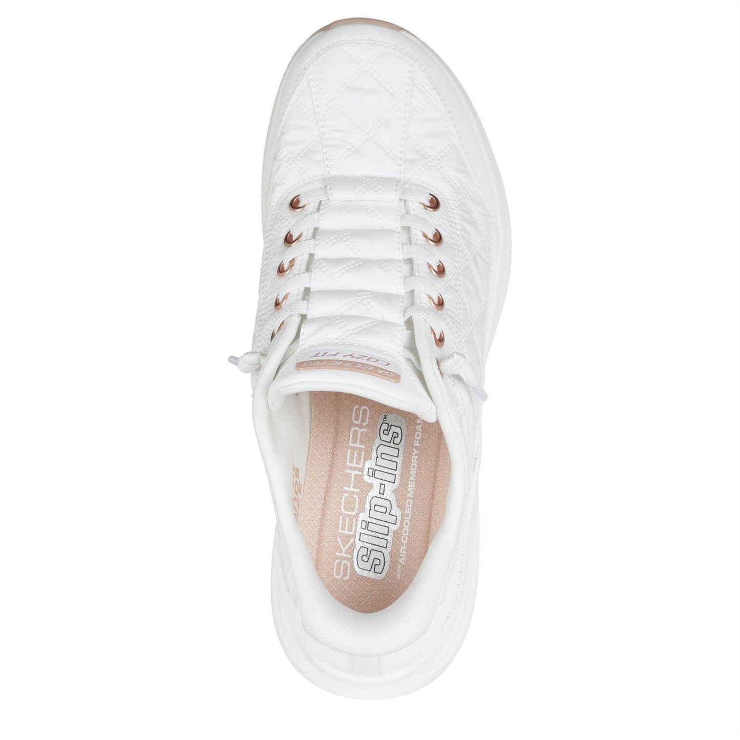 White-Gold - Side - Skechers Womens-Ladies Foam Trainers