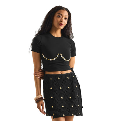 Black - Side - Never Fully Dressed Womens-Ladies Shell T-Shirt
