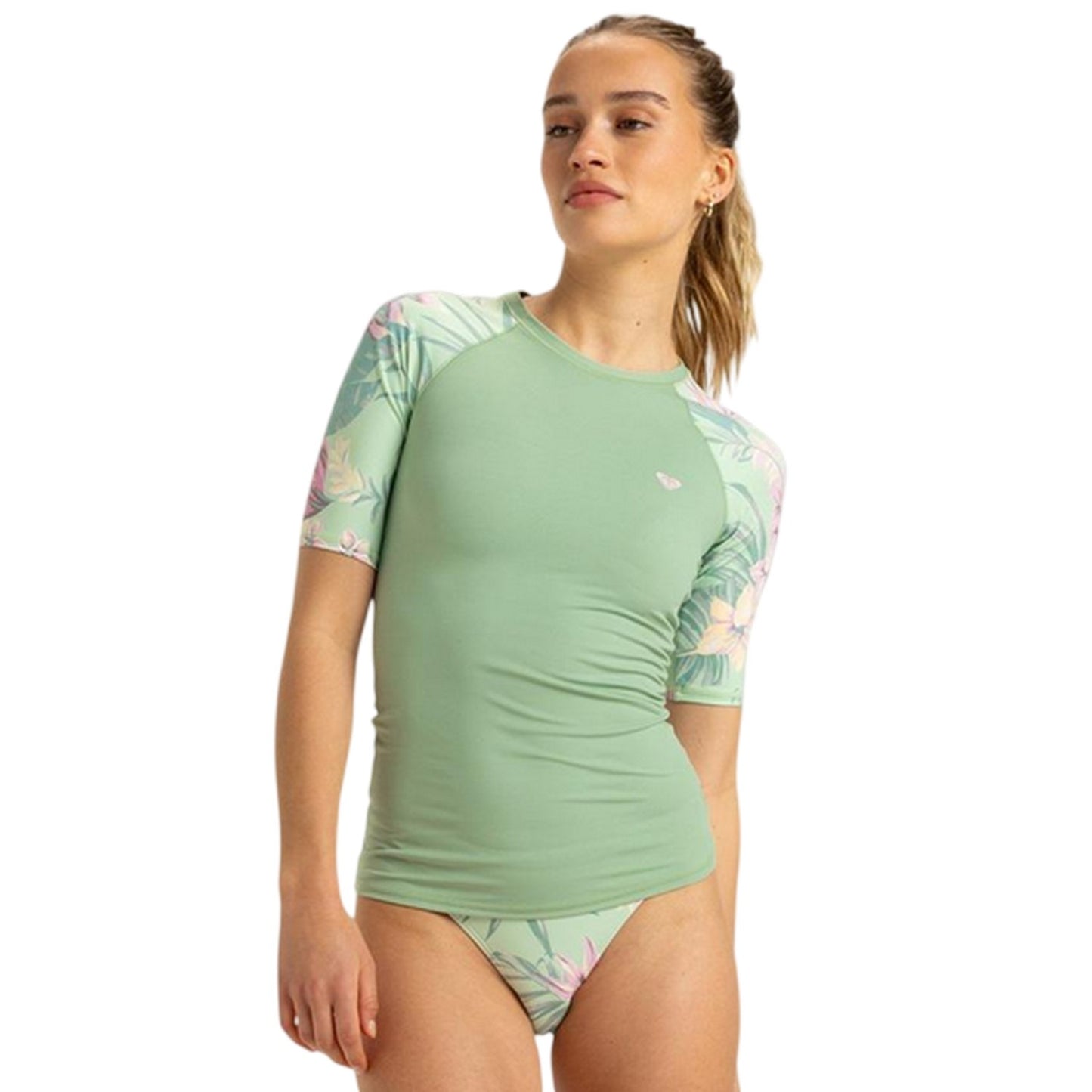 Green - Front - Roxy Womens-Ladies Graphic Print Fitted Rash Guard