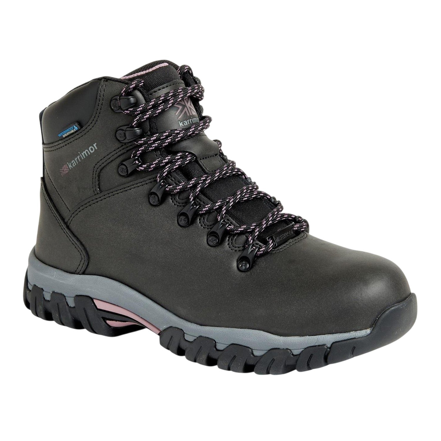 Black - Front - Karrimor Womens-Ladies Mendip Leather Hiking Boots