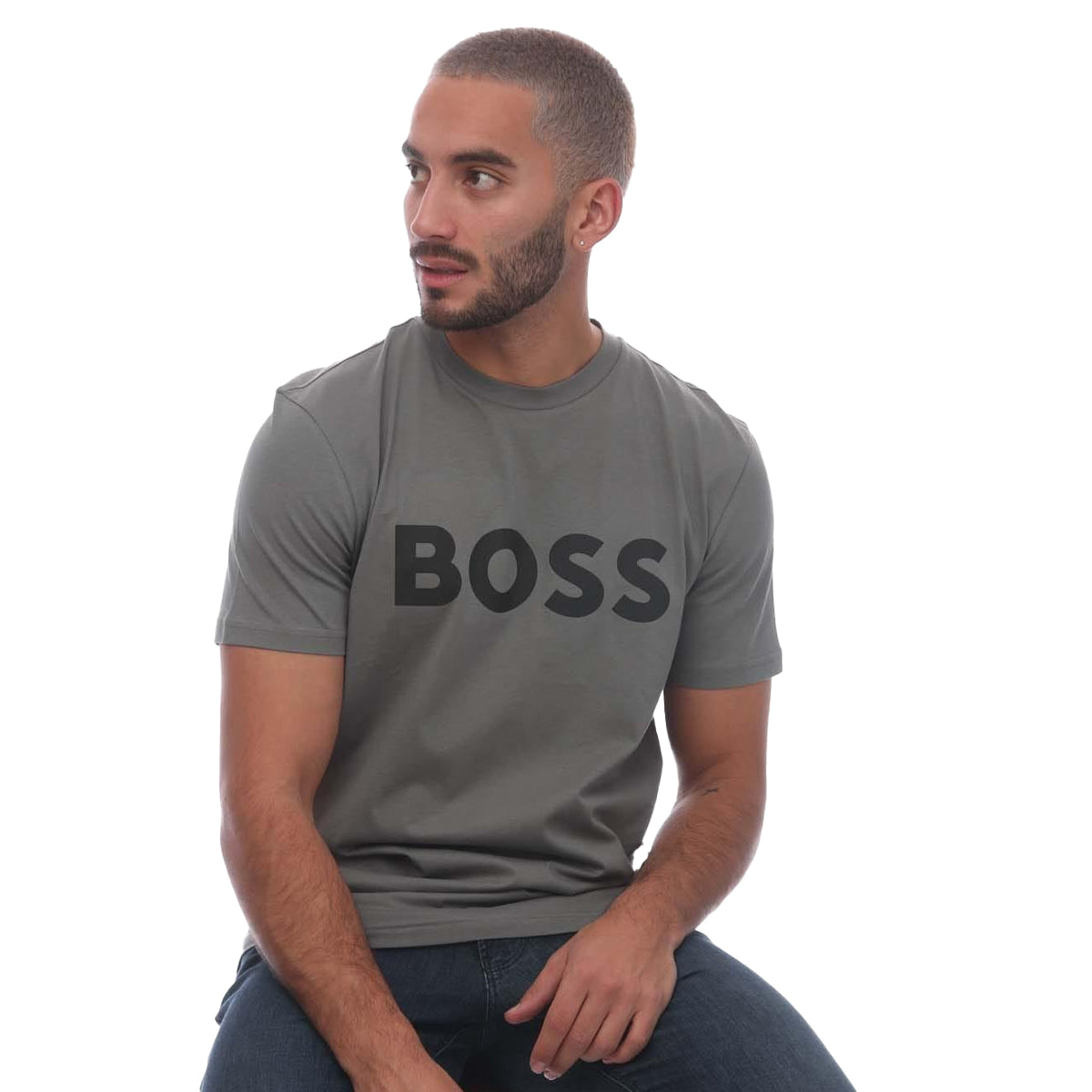 Grey - Side - Hugo Boss Mens Thinking 1 Cotton Jersey T-Shirt