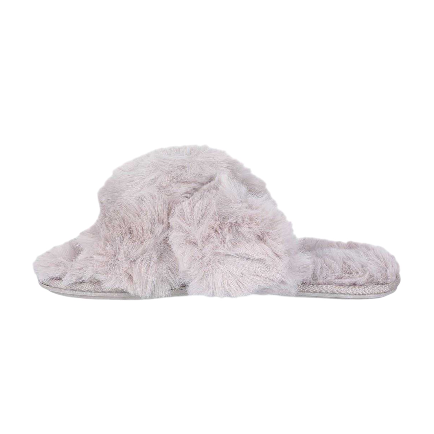 Light Grey - Side - Jack Wills Womens-Ladies Fluffy Cross Strap Slippers