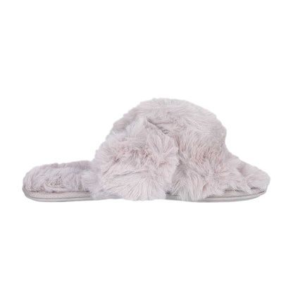 Light Grey - Lifestyle - Jack Wills Womens-Ladies Fluffy Cross Strap Slippers