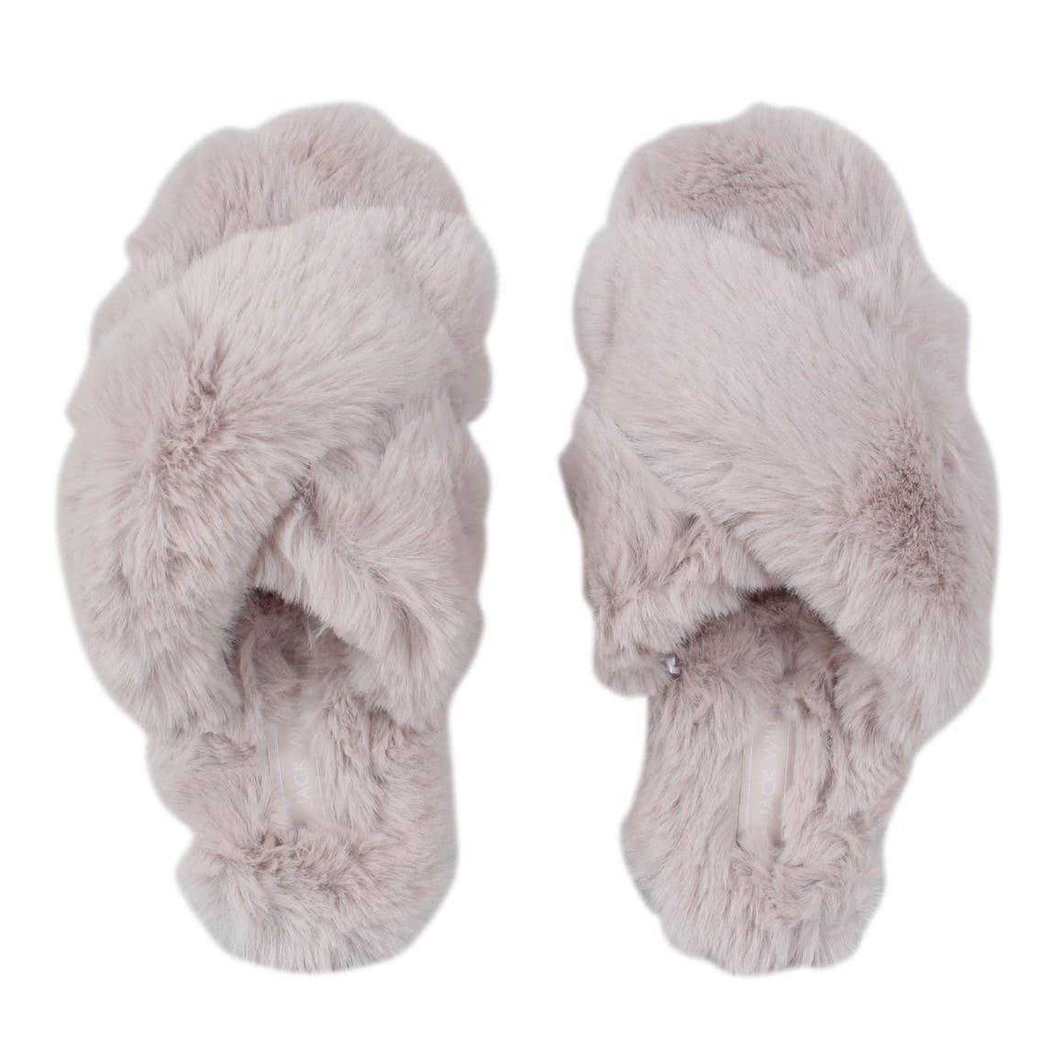 Light Grey - Pack Shot - Jack Wills Womens-Ladies Fluffy Cross Strap Slippers
