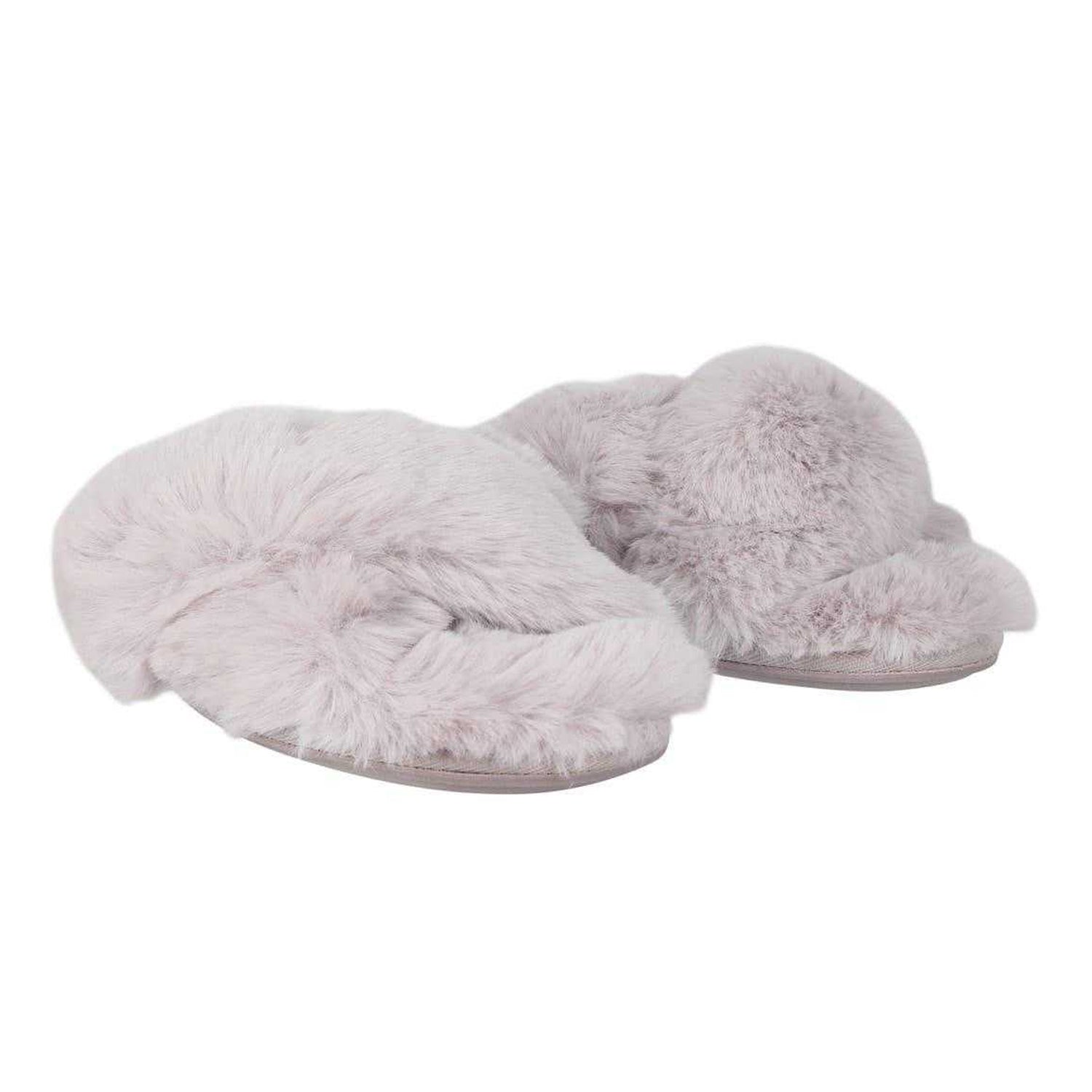 Light Grey - Front - Jack Wills Womens-Ladies Fluffy Cross Strap Slippers