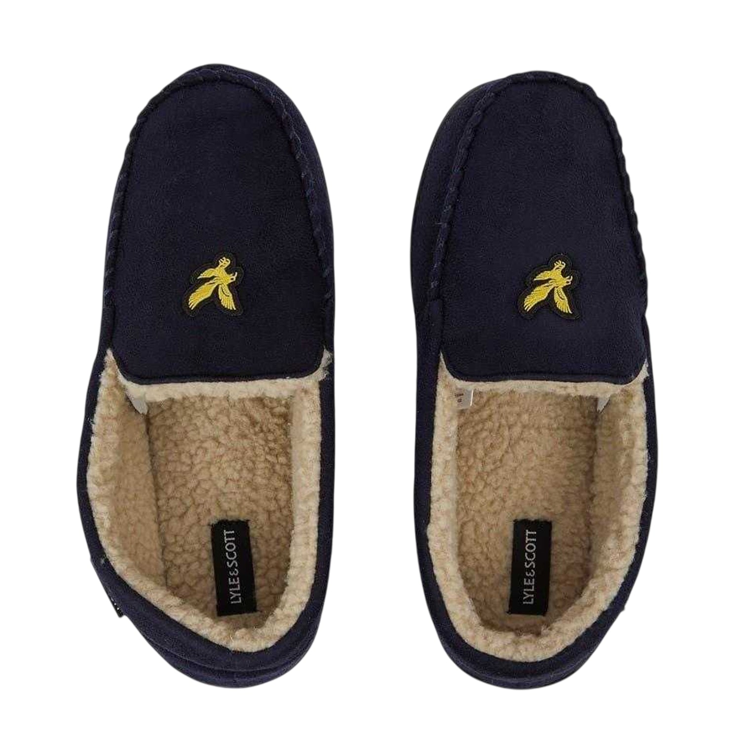Navy - Back - Lyle & Scott Mens Aspen Faux Suede Moccasin Slippers