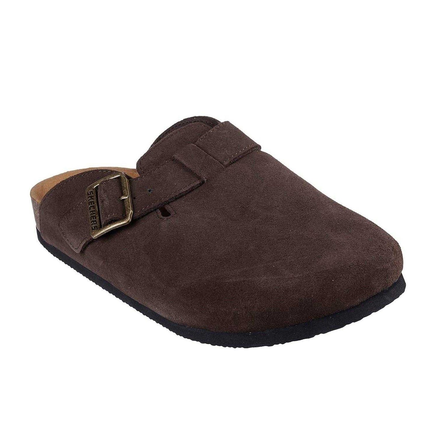 Chocolate - Front - Skechers Mens Suede Flat Mule Slippers