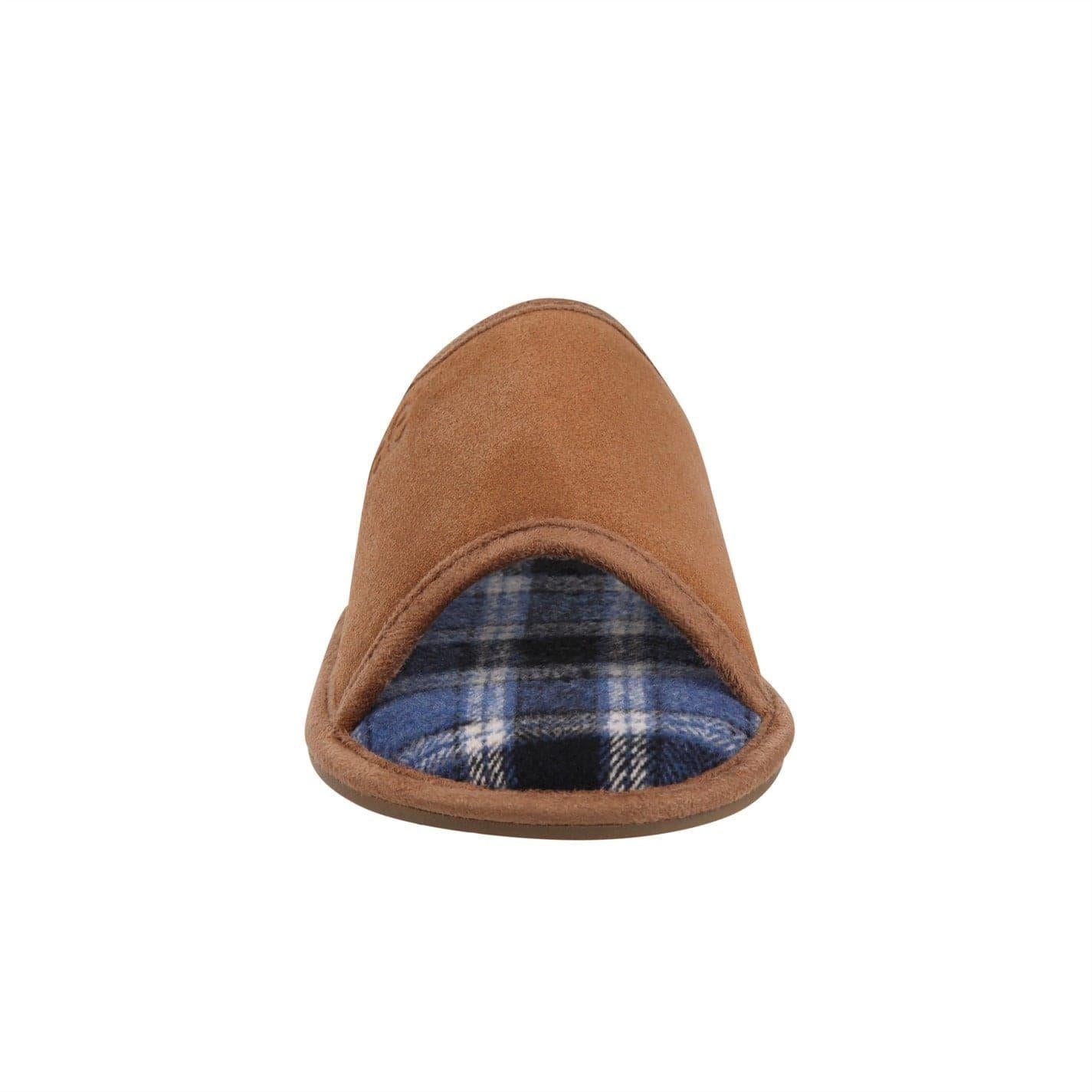 Tan - Side - Lee Mens Radcliff Plaid Leather Slippers