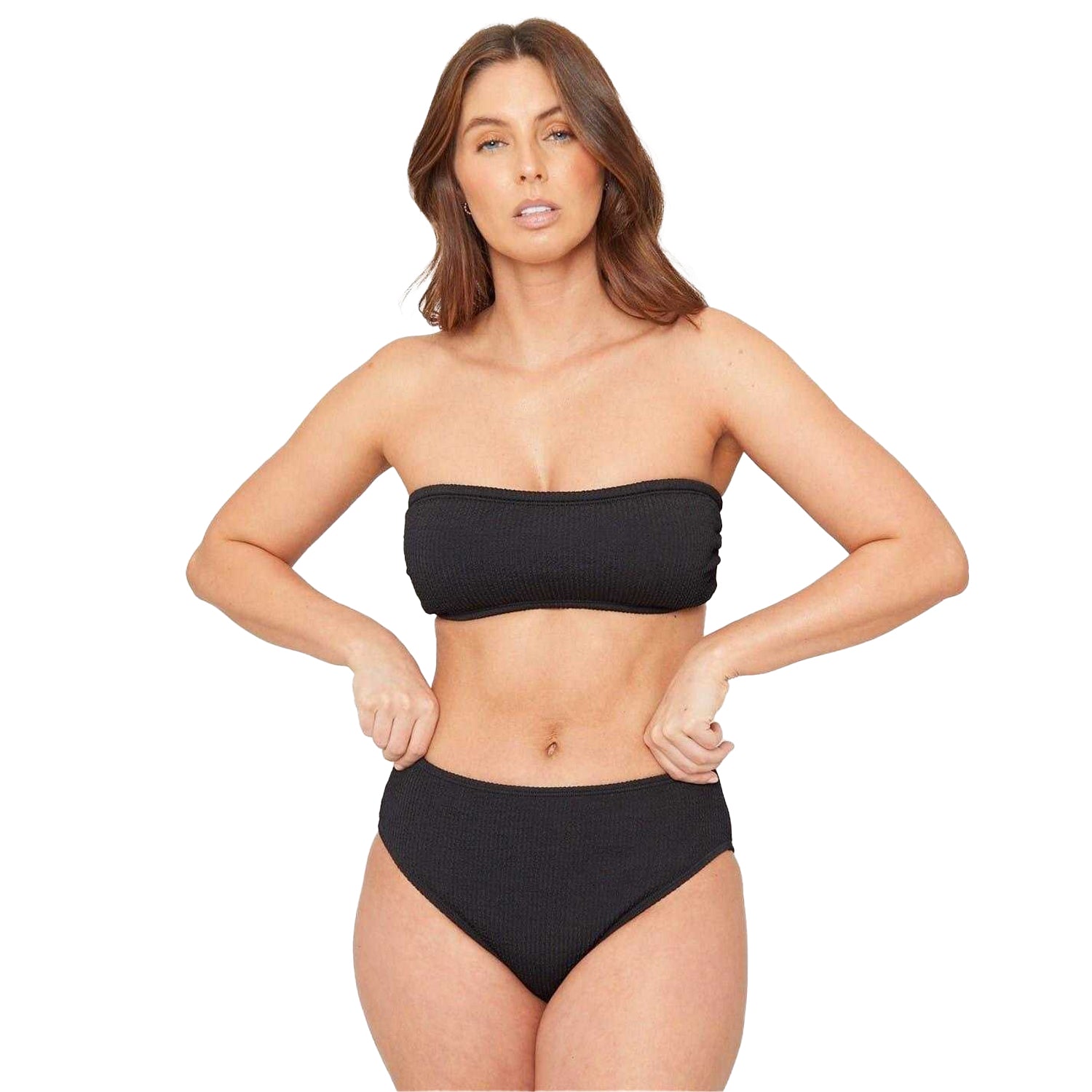 Black - Side - Be You Womens-Ladies Textured Bandeau Bikini Top