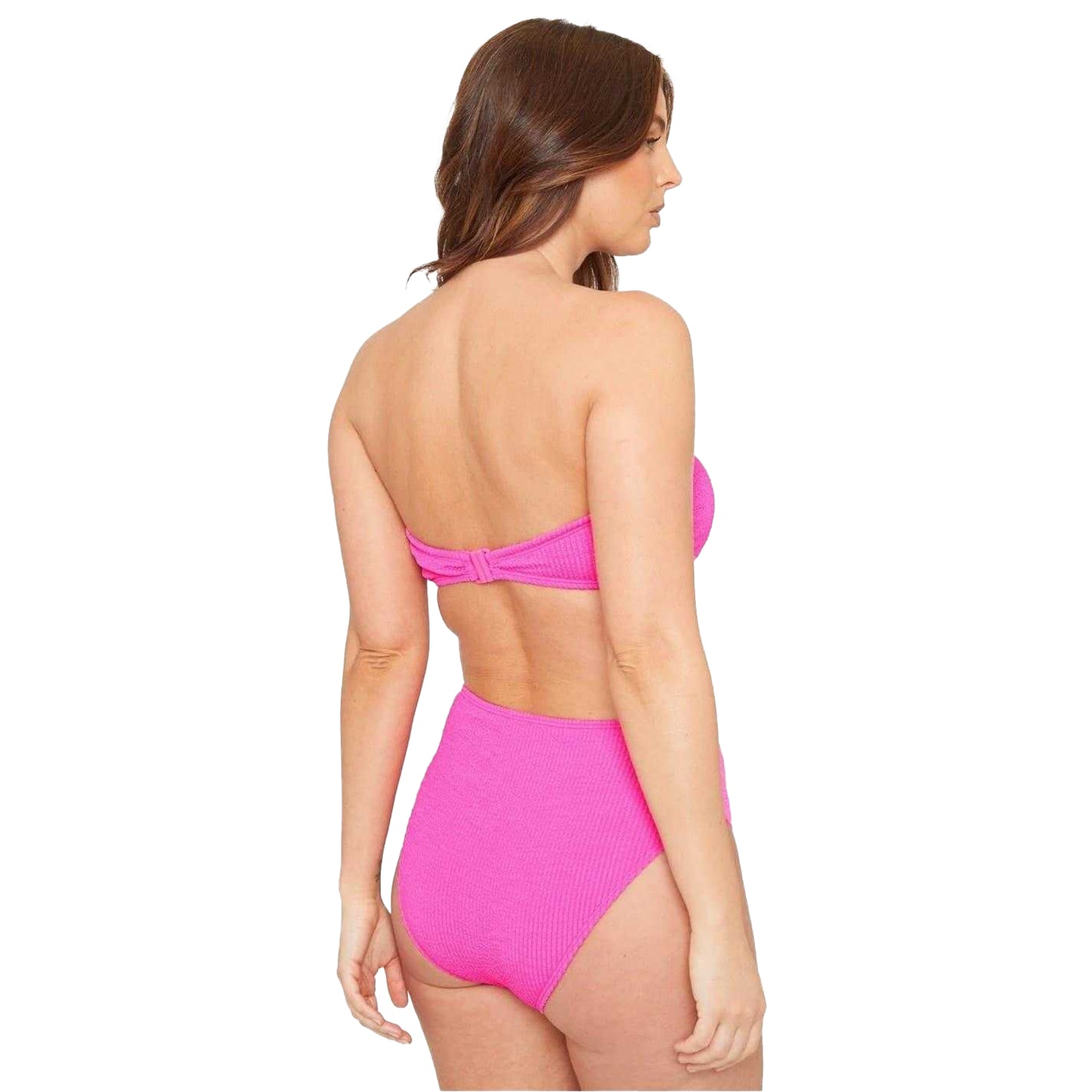 Hot Pink - Back - Be You Womens-Ladies Textured Bandeau Bikini Top