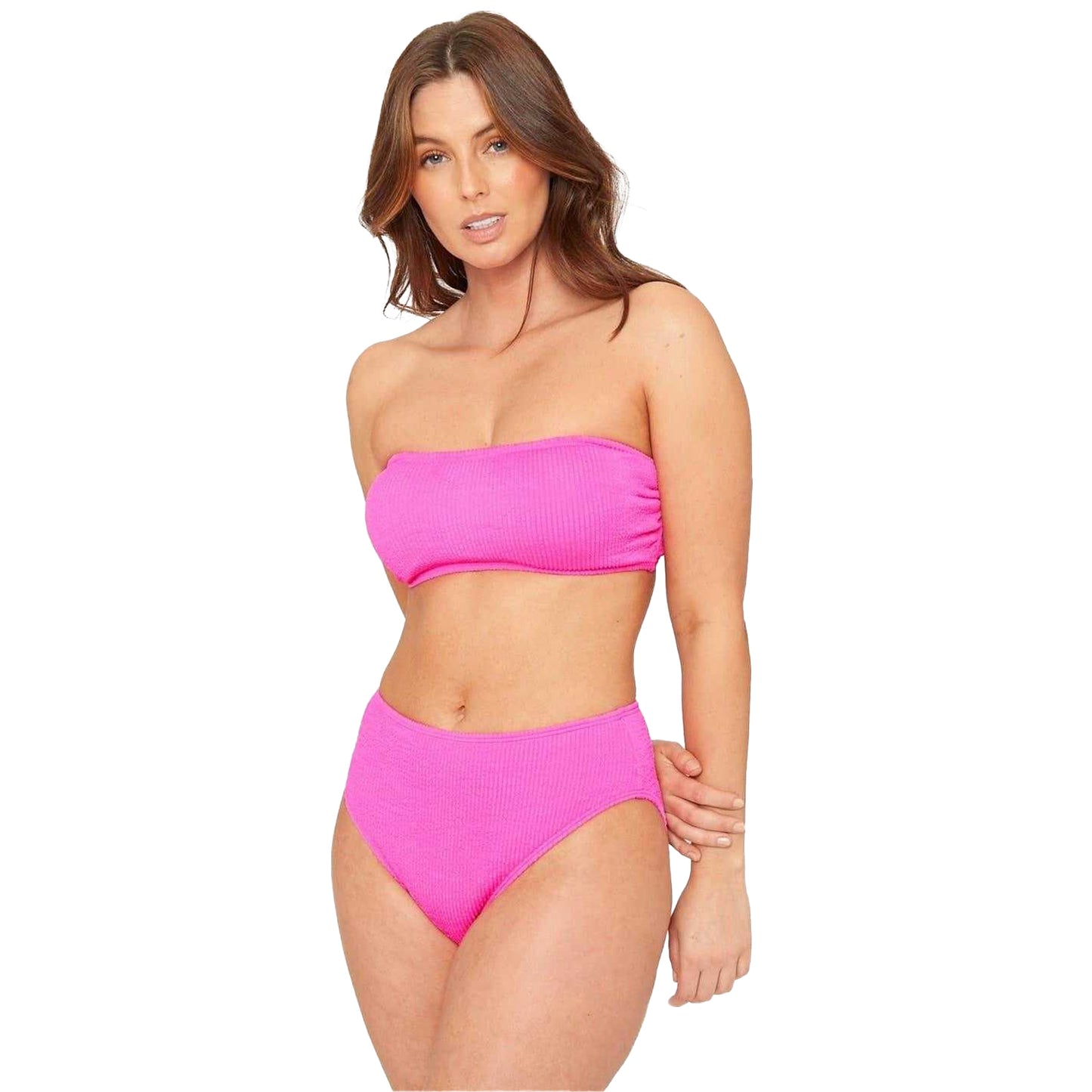 Hot Pink - Side - Be You Womens-Ladies Textured Bandeau Bikini Top
