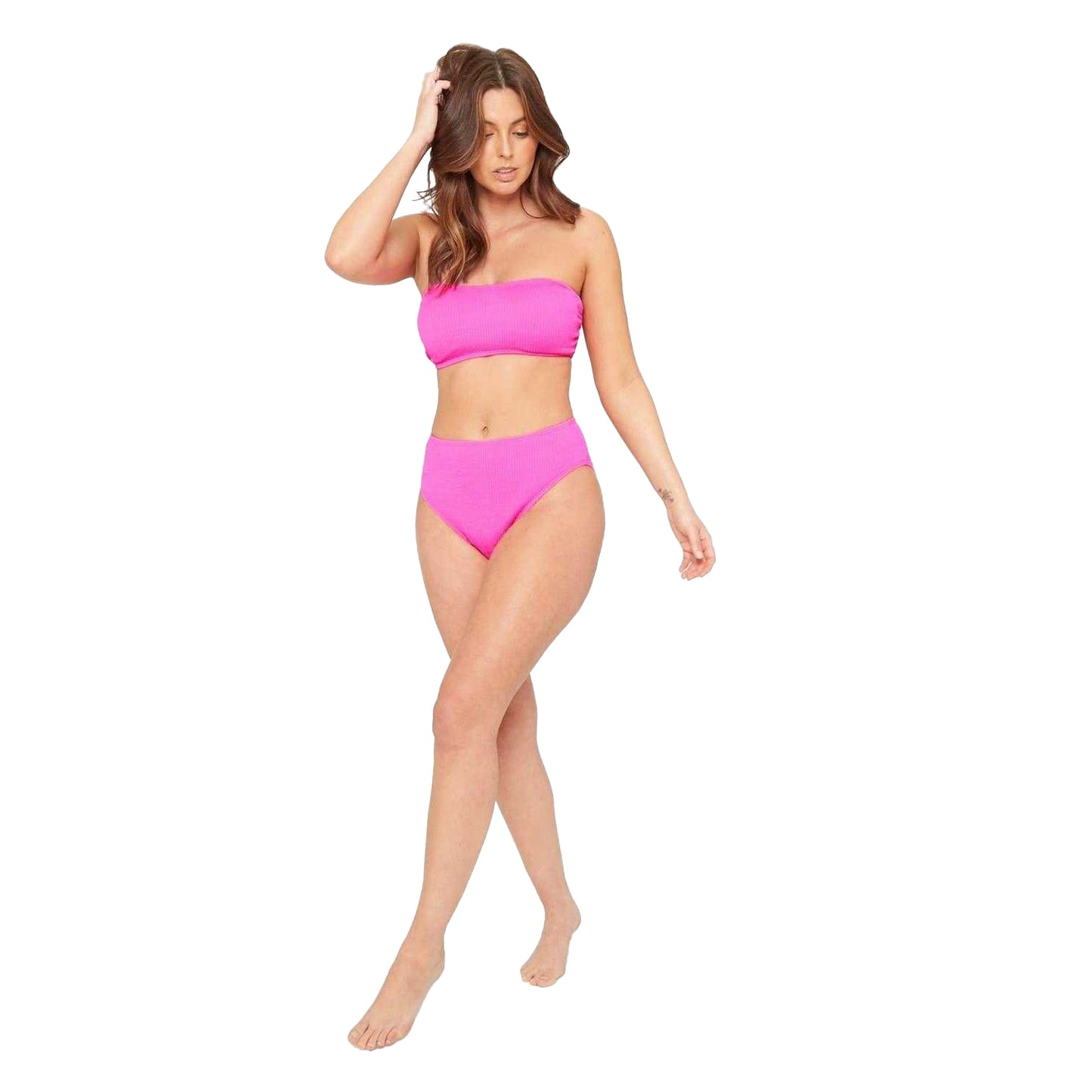 Hot Pink - Lifestyle - Be You Womens-Ladies Textured Bandeau Bikini Top