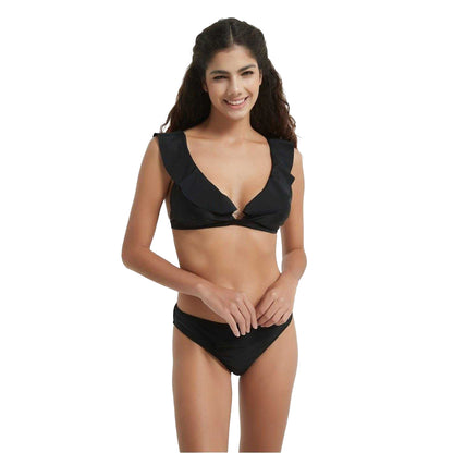 Black - Front - Be You Womens-Ladies Frill Bikini Top