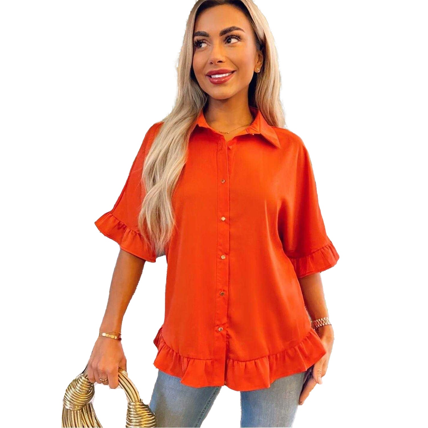 Orange - Front - AX Paris Womens-Ladies Button Blouse