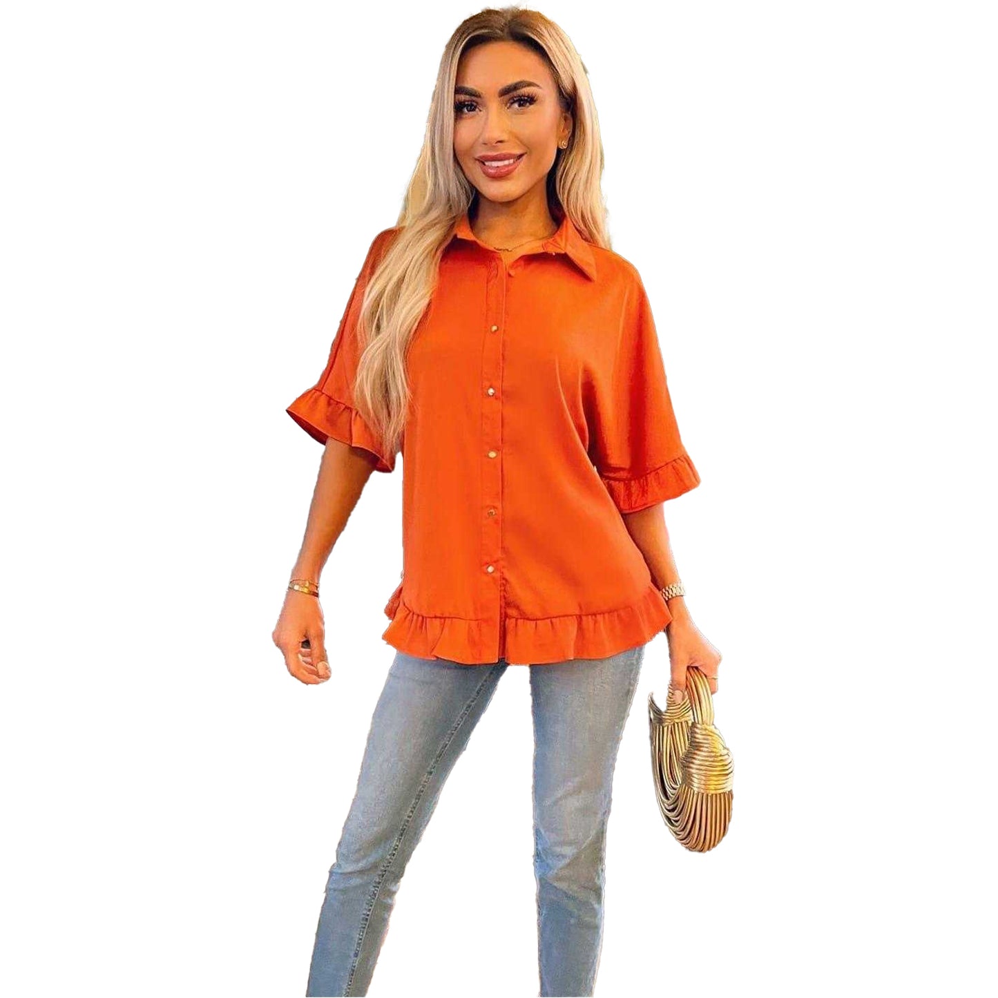 Orange - Side - AX Paris Womens-Ladies Button Blouse