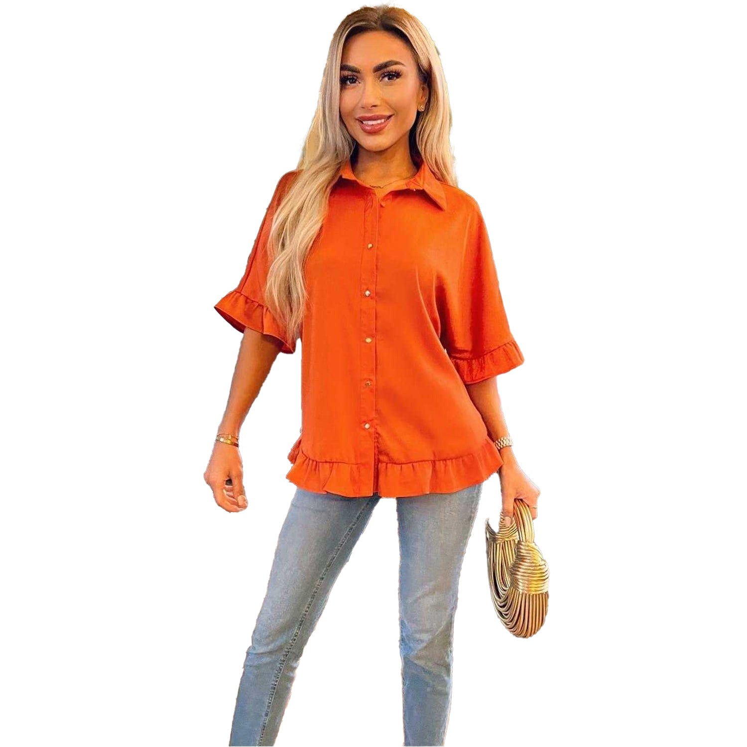Orange - Side - AX Paris Womens-Ladies Button Blouse