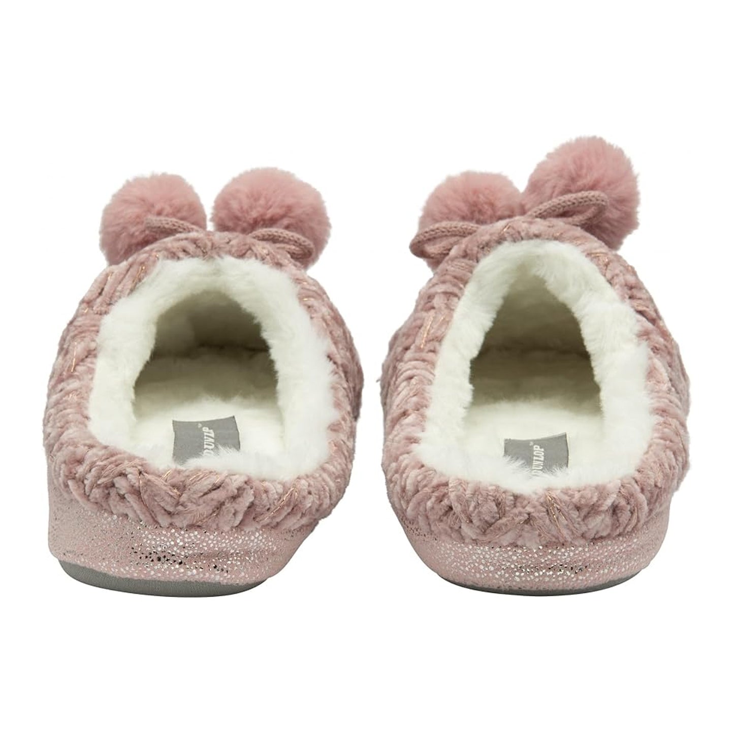 Pink - Back - Dunlop Womens-Ladies Textured Knit Mule Slippers