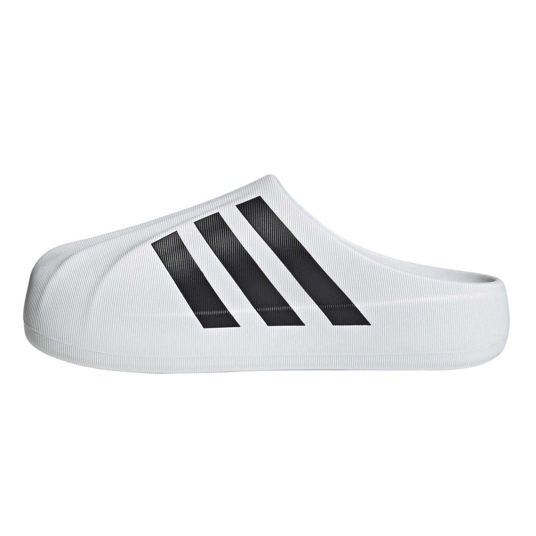 White - Side - Adidas Childrens-Kids 3 Stripes Backless Mule Slippers