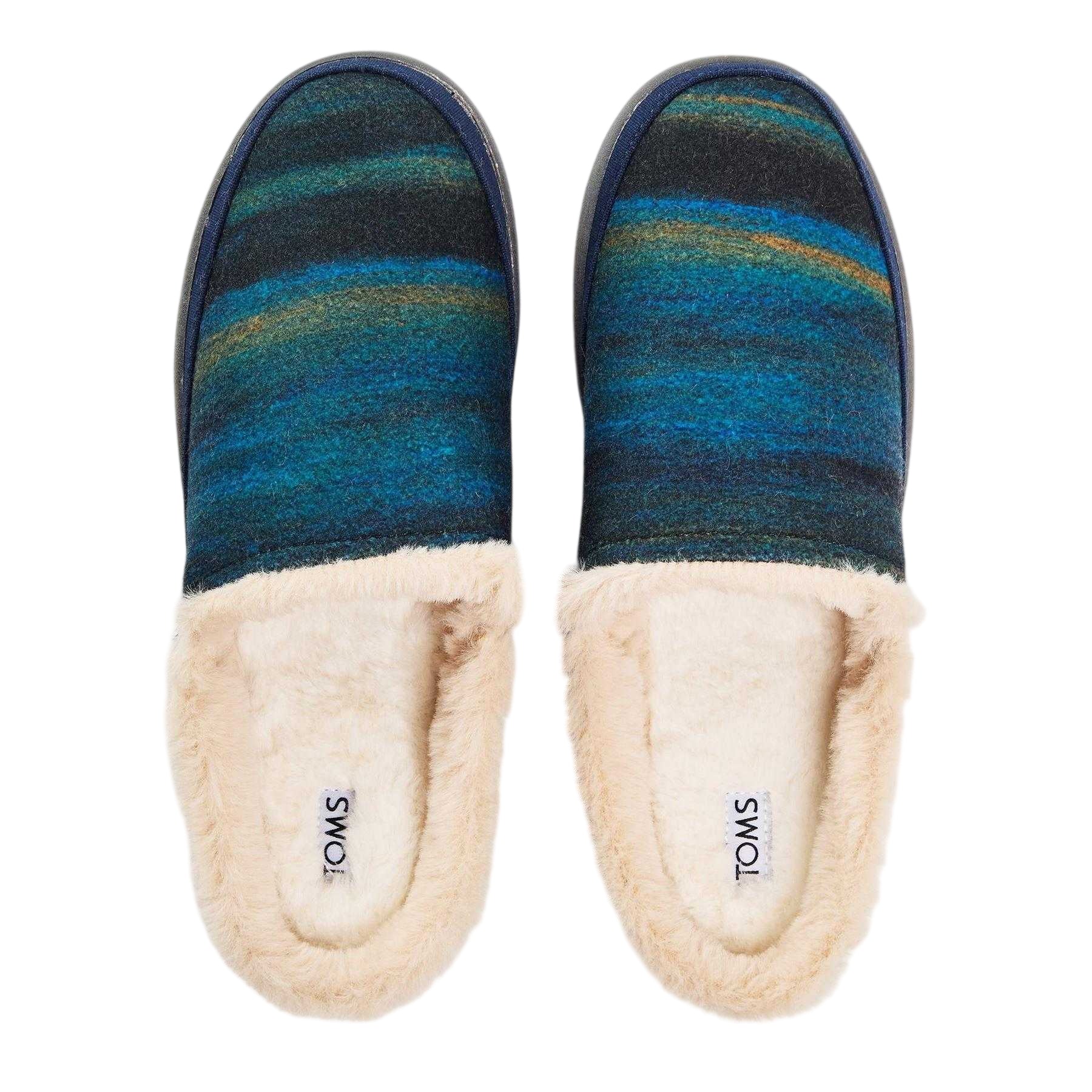Blue - Side - Toms Womens-Ladies Faux Shearling Flat Slippers