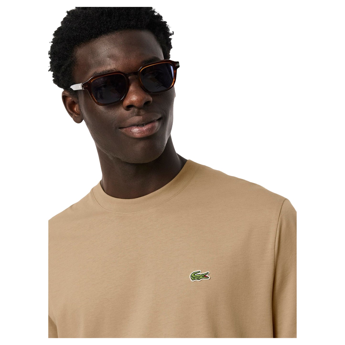 Beige - Side - Lacoste Mens Embroidered Logo T-Shirt