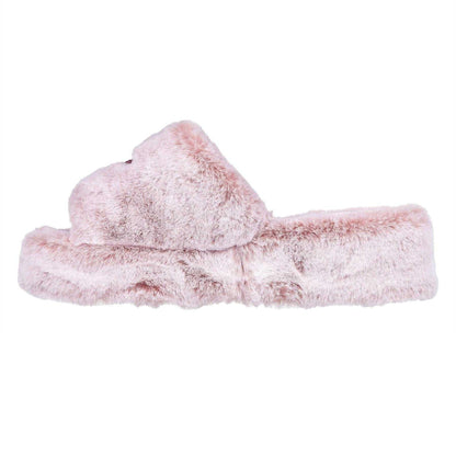 Blush - Back - Skechers Womens-Ladies Cozy Faux Fur Wedge Slippers