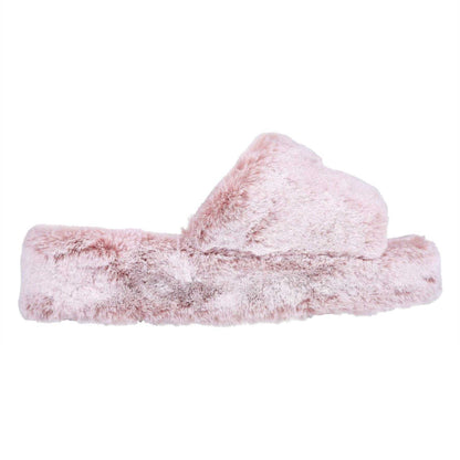 Blush - Side - Skechers Womens-Ladies Cozy Faux Fur Wedge Slippers