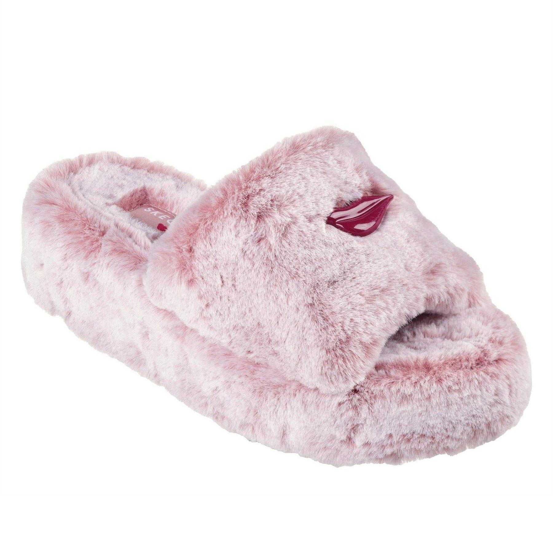Blush - Front - Skechers Womens-Ladies Cozy Faux Fur Wedge Slippers