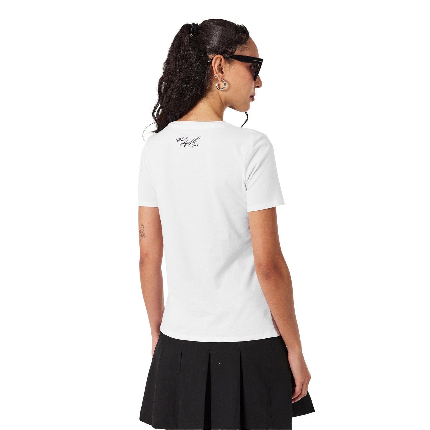 White - Lifestyle - Karl Lagerfeld Womens-Ladies Logo Sequins T-Shirt