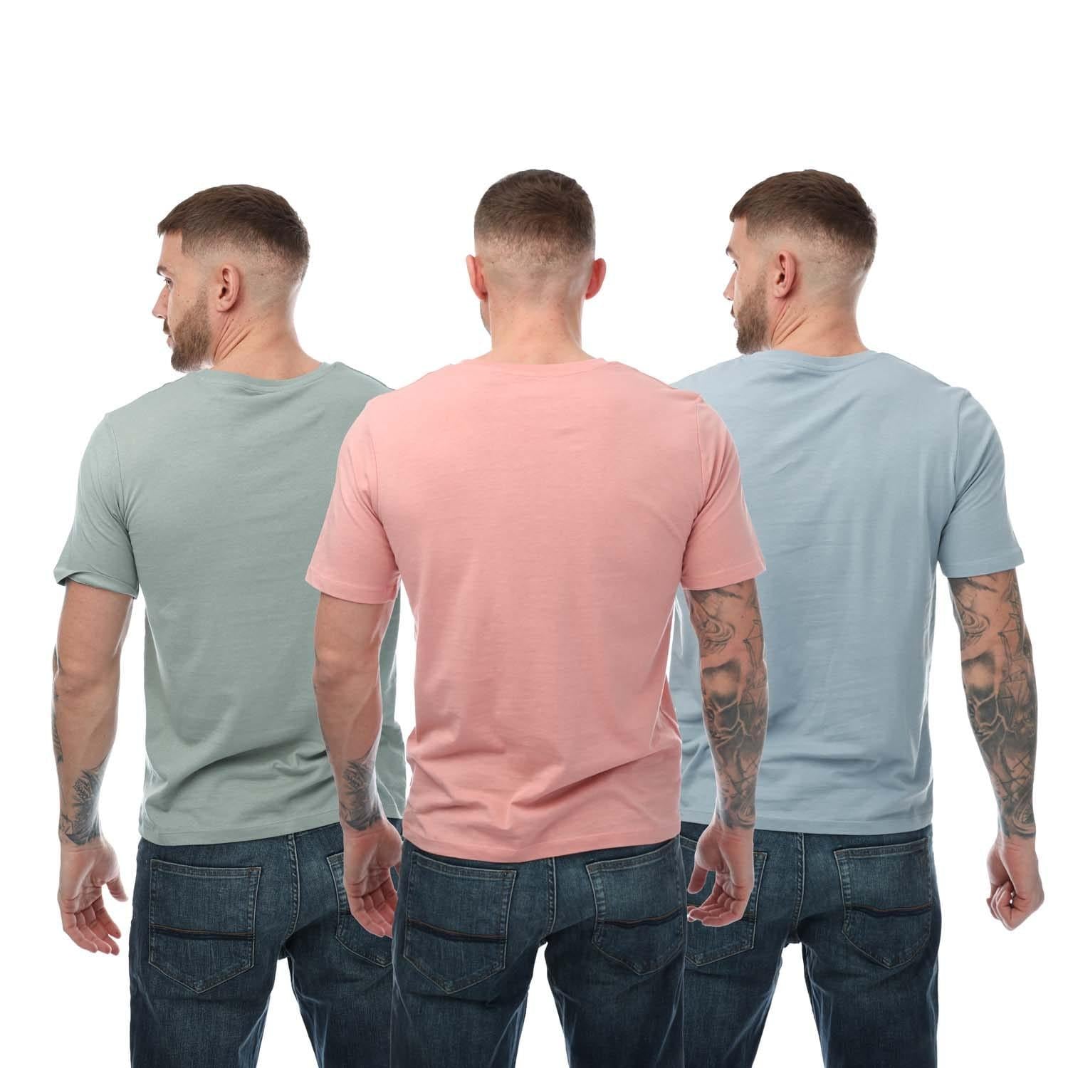 Blue-Grey-Salmon - Back - Jack And Jones Mens Crew Neck T-Shirt (Pack of 3)