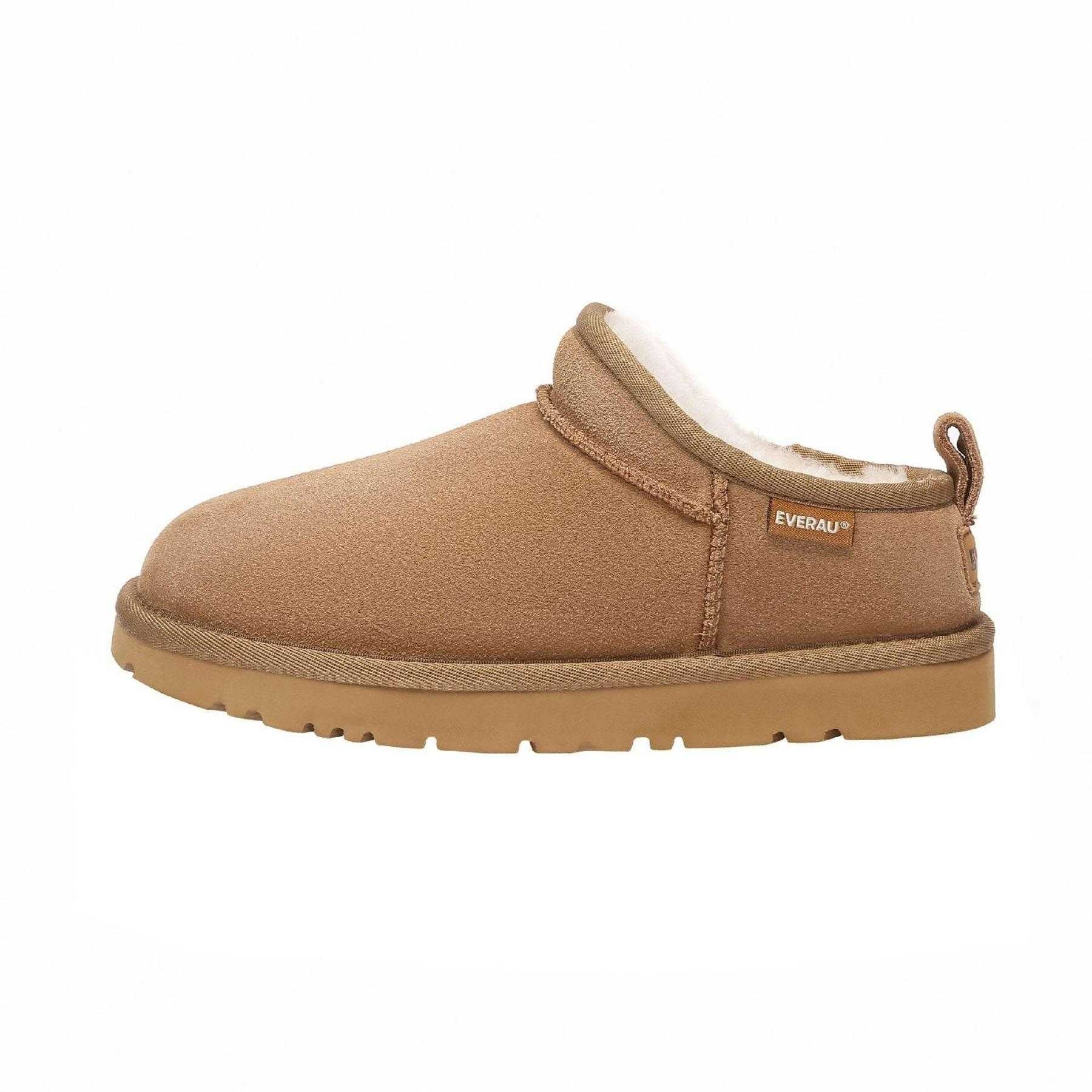 Chestnut - Side - EverAu Womens-Ladies Suede Flat Slipper Boots