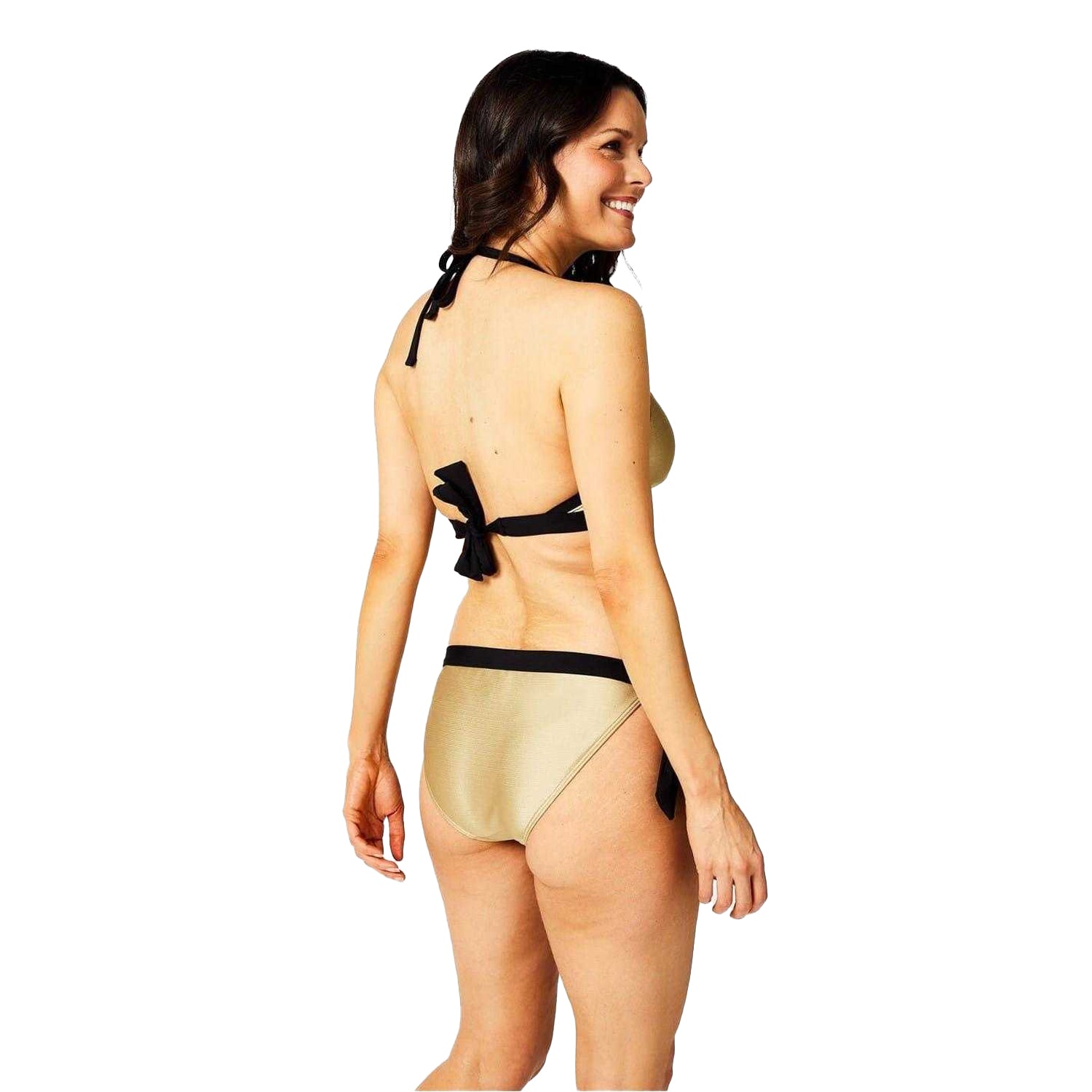 Gold-Black - Back - Biba Womens-Ladies Triangle Cross Front Bikini Top