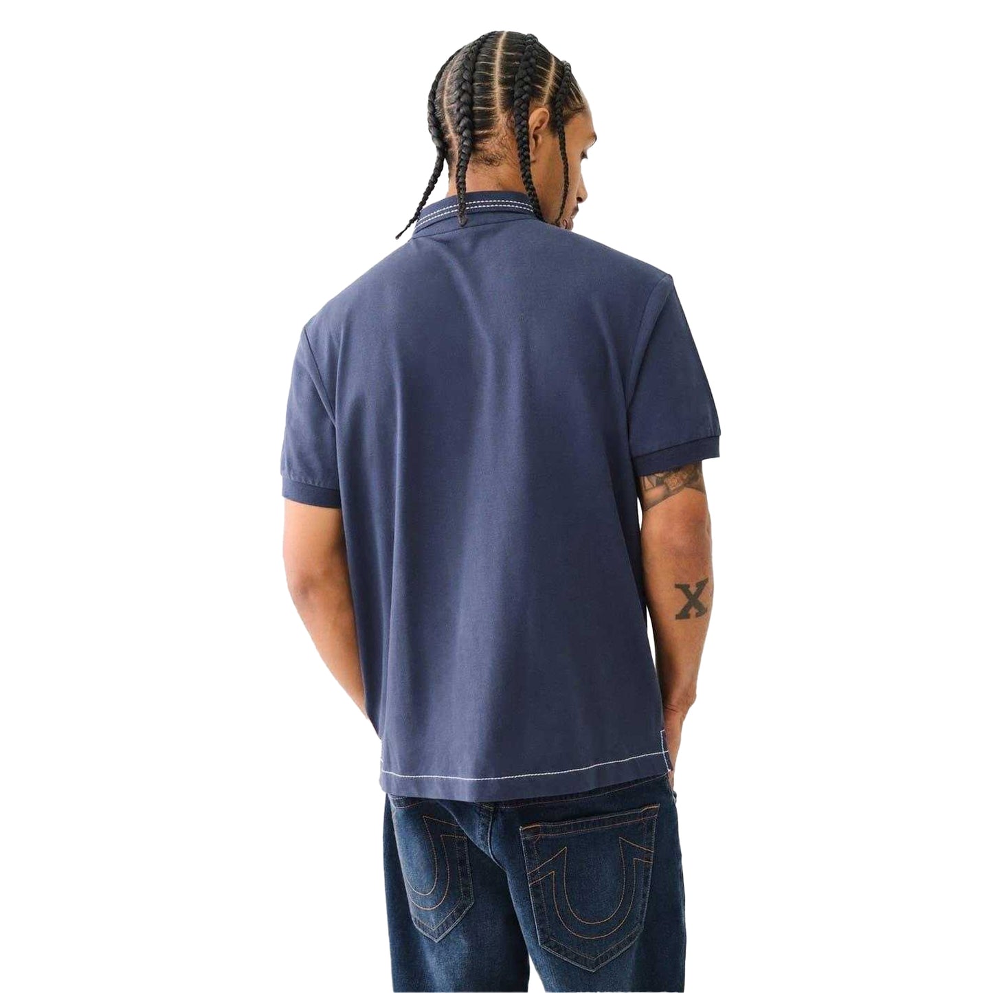 Dress Blue - Back - True Religion Mens Embroidered Logo Polo Shirt