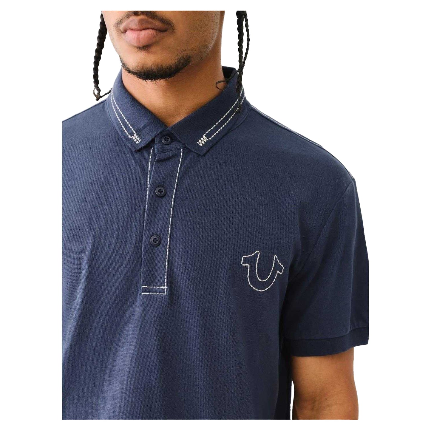 Dress Blue - Side - True Religion Mens Embroidered Logo Polo Shirt