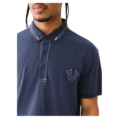 Dress Blue - Side - True Religion Mens Embroidered Logo Polo Shirt
