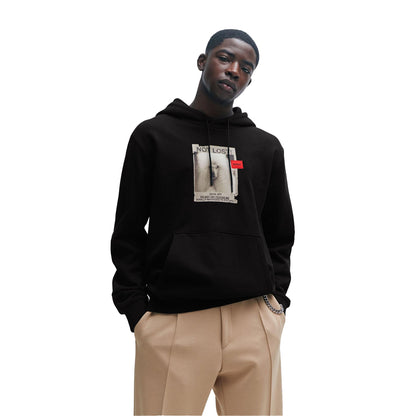Black - Side - Hugo Mens Dog Print Cotton Hoodie