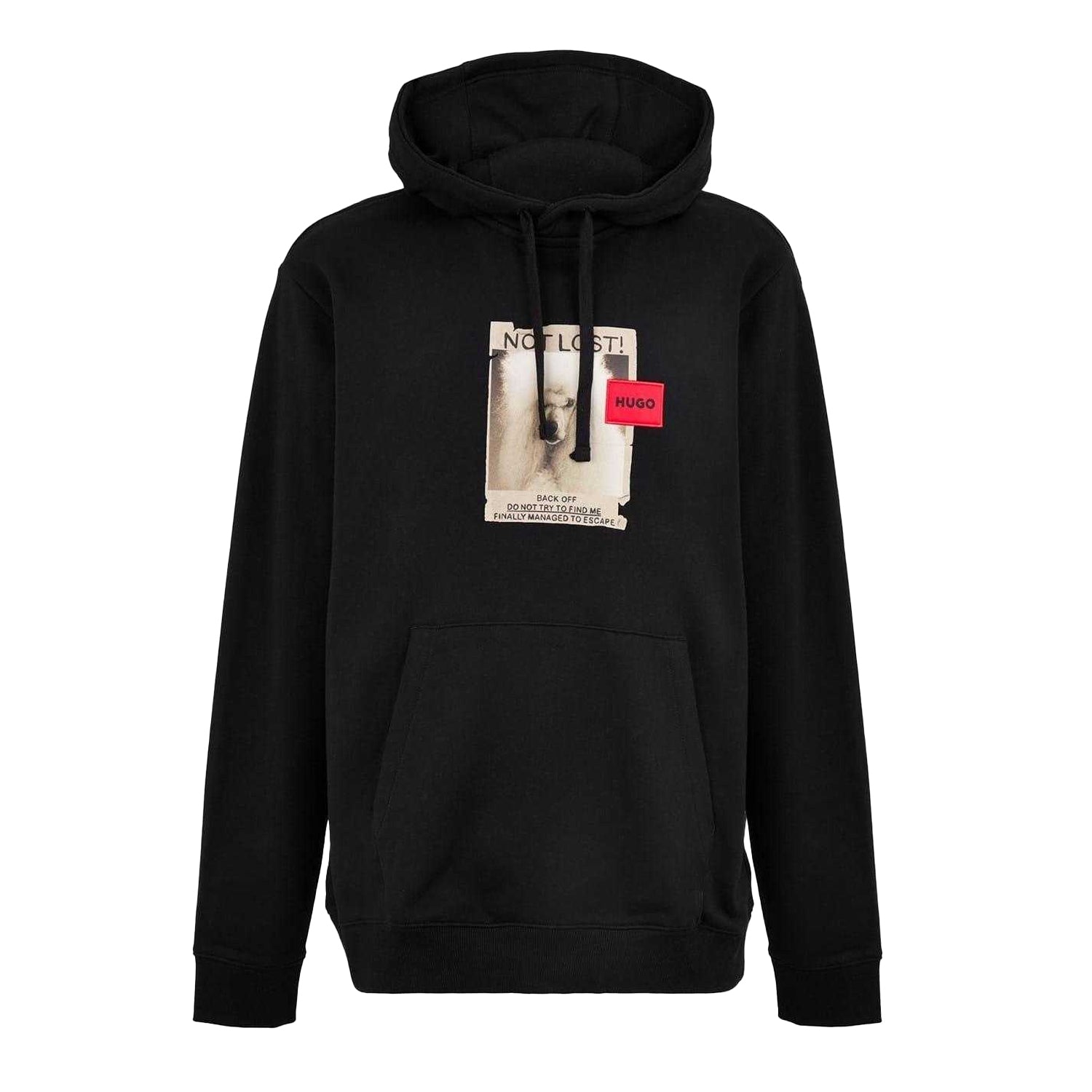 Black - Front - Hugo Mens Dog Print Cotton Hoodie