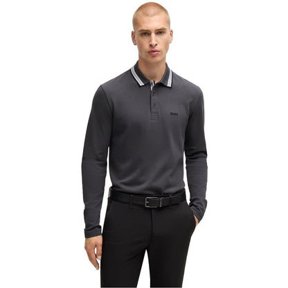 Dark Grey - Lifestyle - Boss Mens Embroidered Logo Cotton Long-Sleeved Polo Shirt