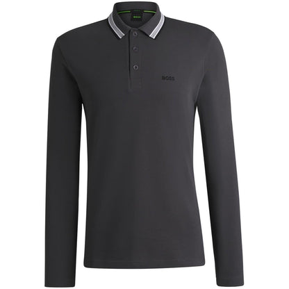Dark Grey - Front - Boss Mens Embroidered Logo Cotton Long-Sleeved Polo Shirt