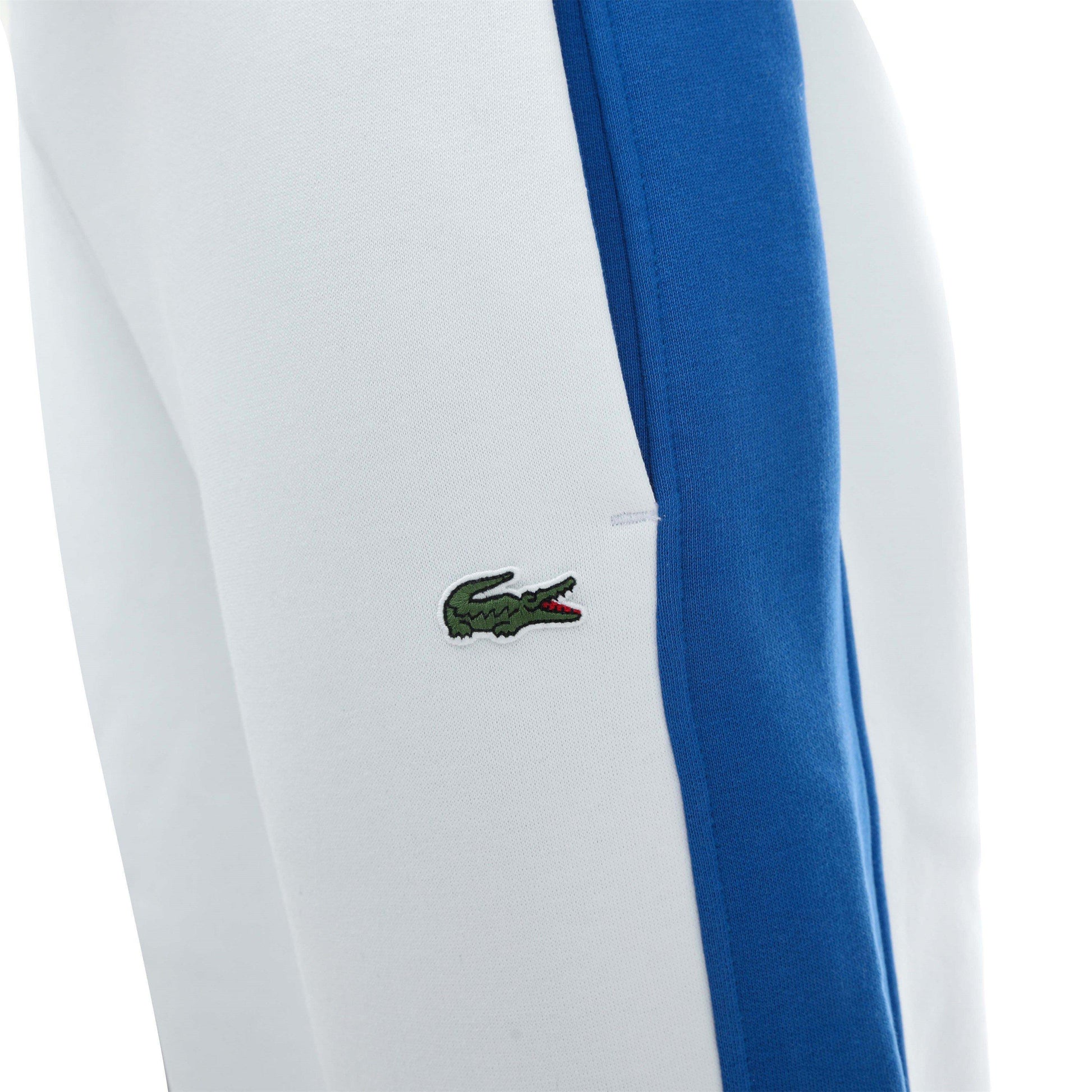 White - Side - Lacoste Mens Stripe Tracksuit Bottoms