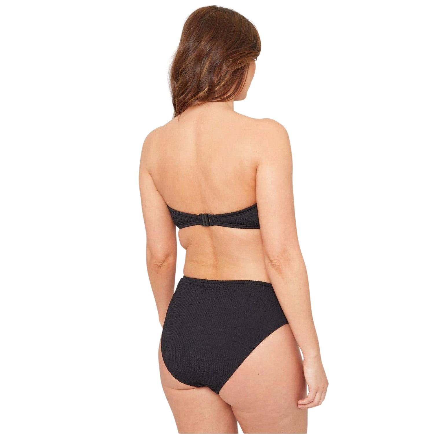 Black - Back - Be You Womens-Ladies Textured High Waist Bikini Bottoms