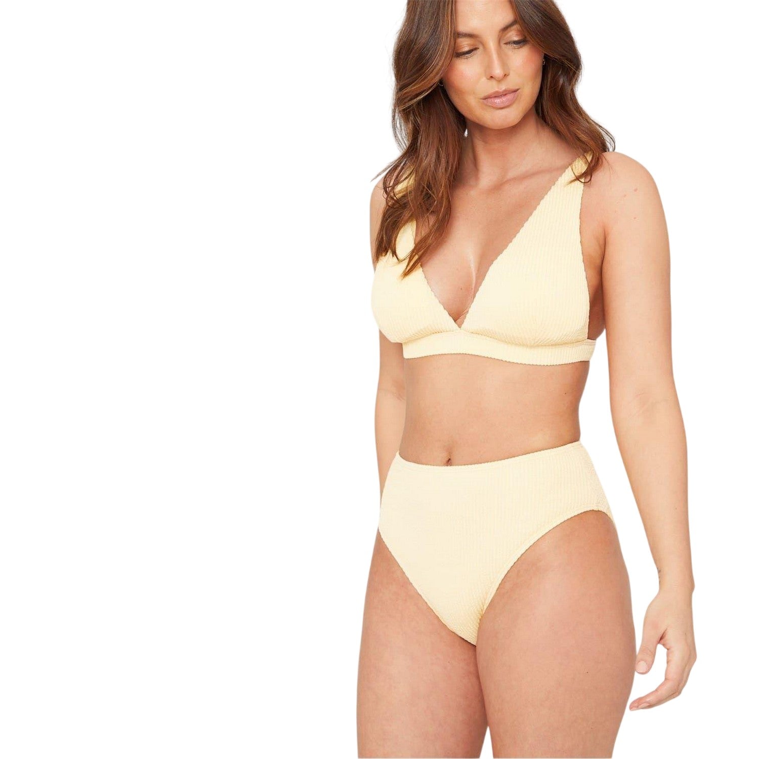 Lemon - Front - Be You Womens-Ladies Textured High Waist Bikini Bottoms