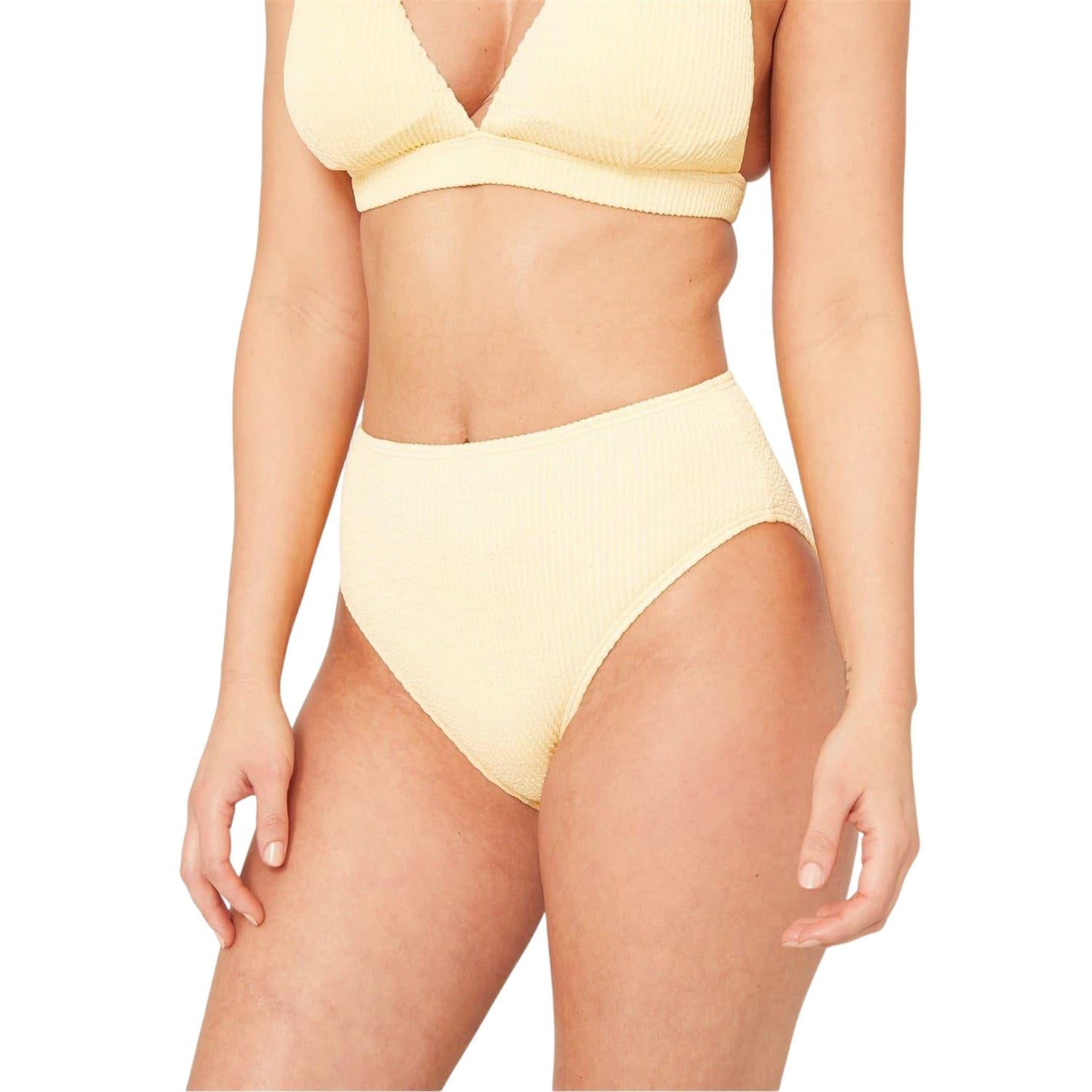 Lemon - Side - Be You Womens-Ladies Textured High Waist Bikini Bottoms
