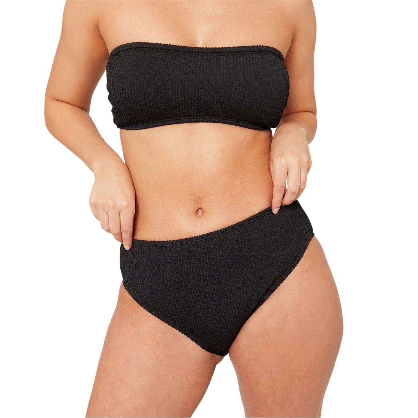 Black - Side - Be You Womens-Ladies Textured High Waist Bikini Bottoms