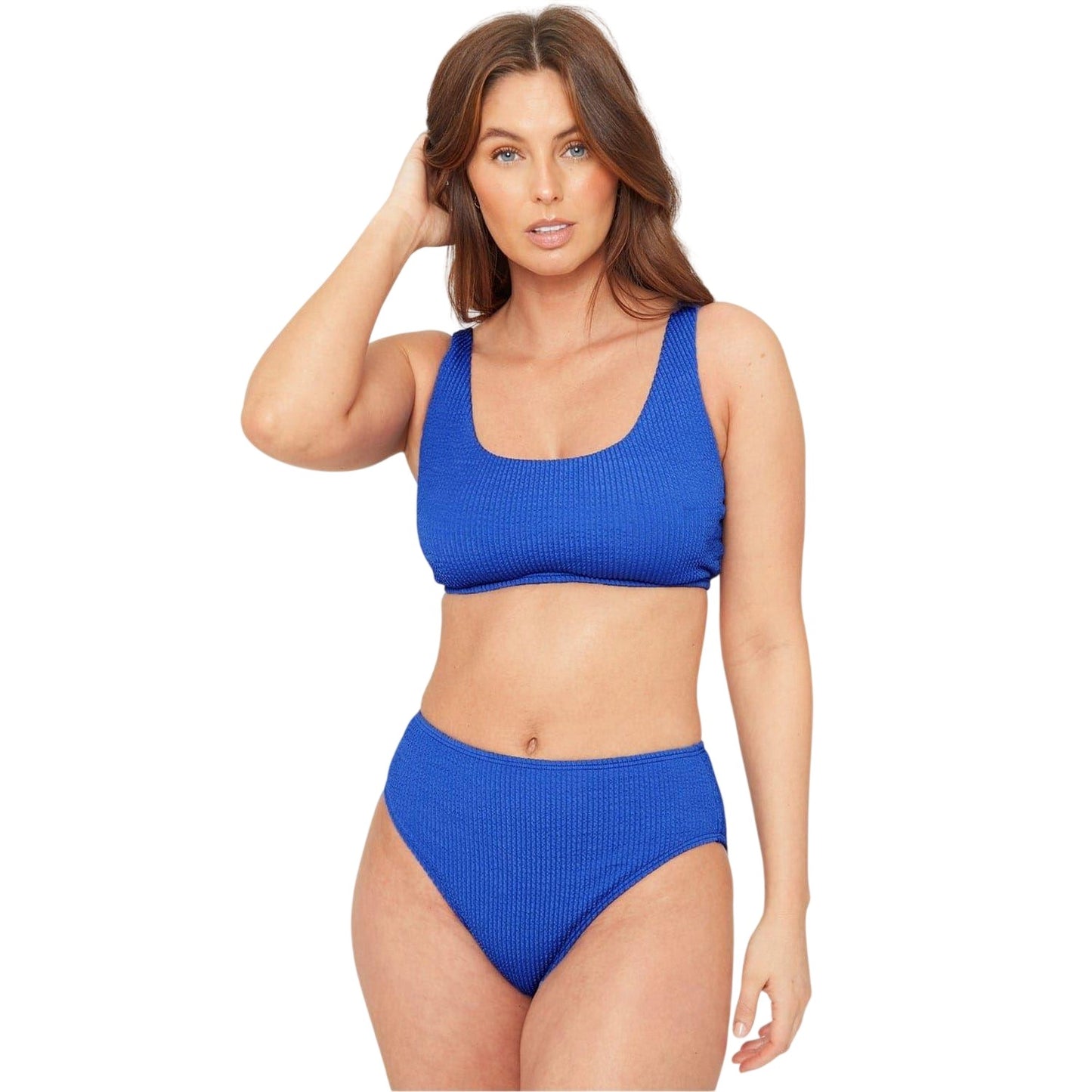 Cobalt - Front - Be You Womens-Ladies Textured High Waist Bikini Bottoms