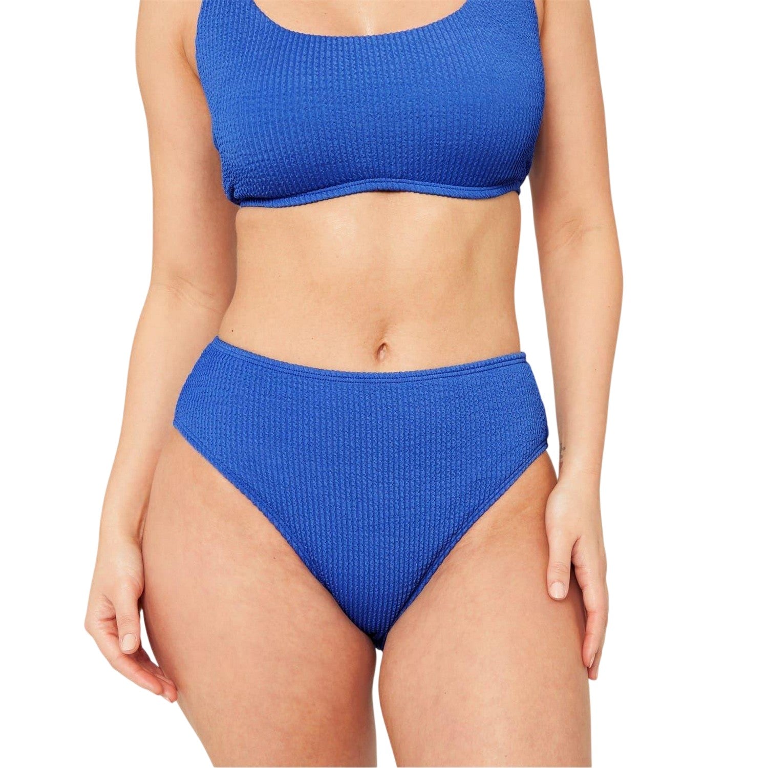 Cobalt - Side - Be You Womens-Ladies Textured High Waist Bikini Bottoms