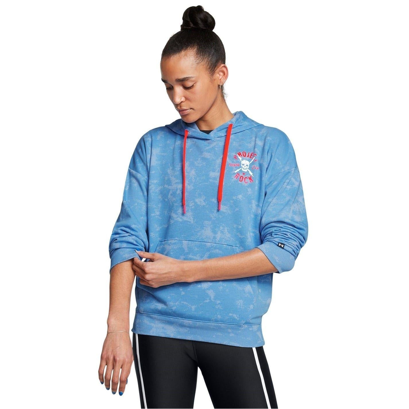 Blue - Side - Under Armour Womens-Ladies Tie Dye French Terry Relaxed Fit Hoodie