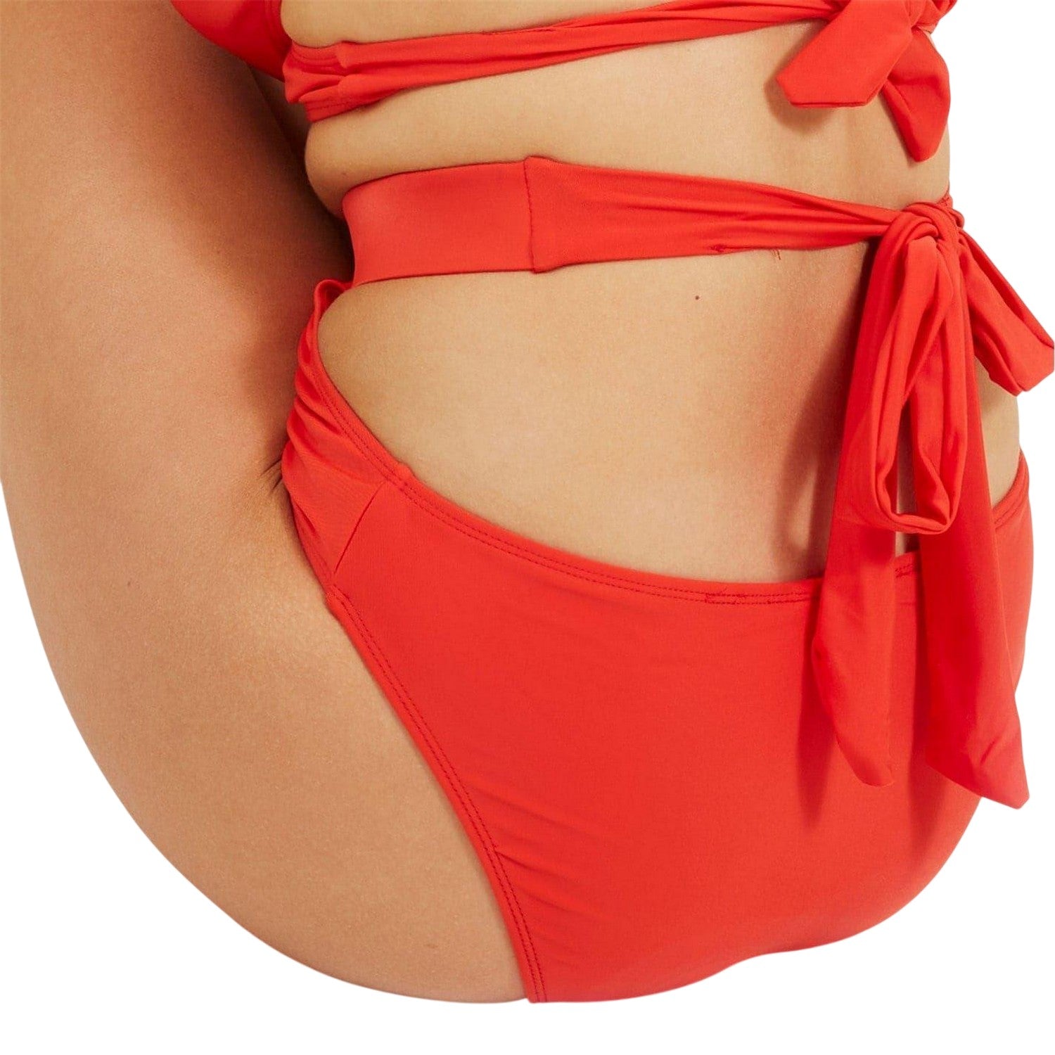 Red - Back - Brave Soul Womens-Ladies Around Tie Back Bikini Bottoms