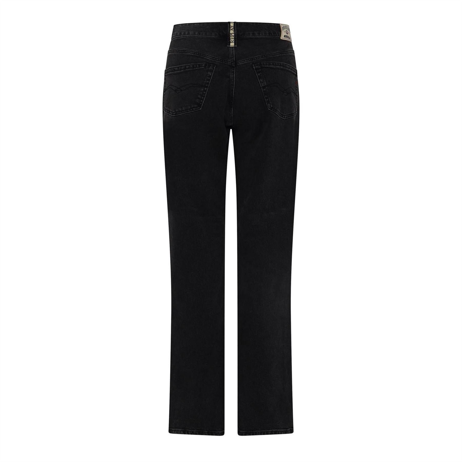 Black - Back - Replay Womens-Ladies Cotton Denim Double Button Straight Jeans