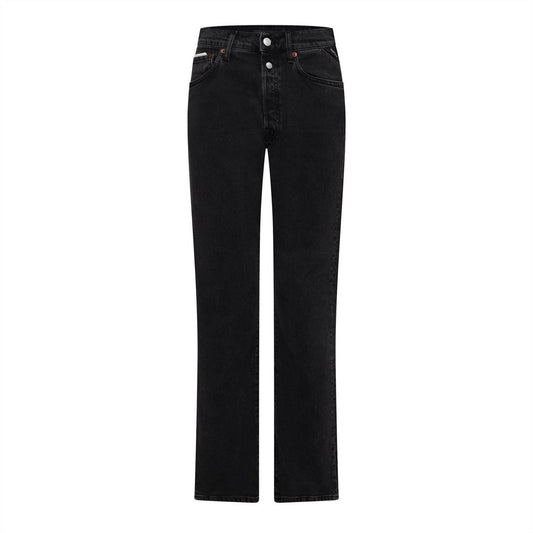 Black - Front - Replay Womens-Ladies Cotton Denim Double Button Straight Jeans